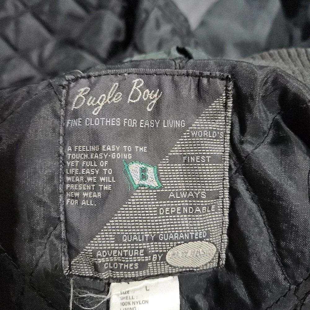 Vintage Bugle Boy Aviator Bomber Jacket Adult L Green 90s Airborne Wings Crest